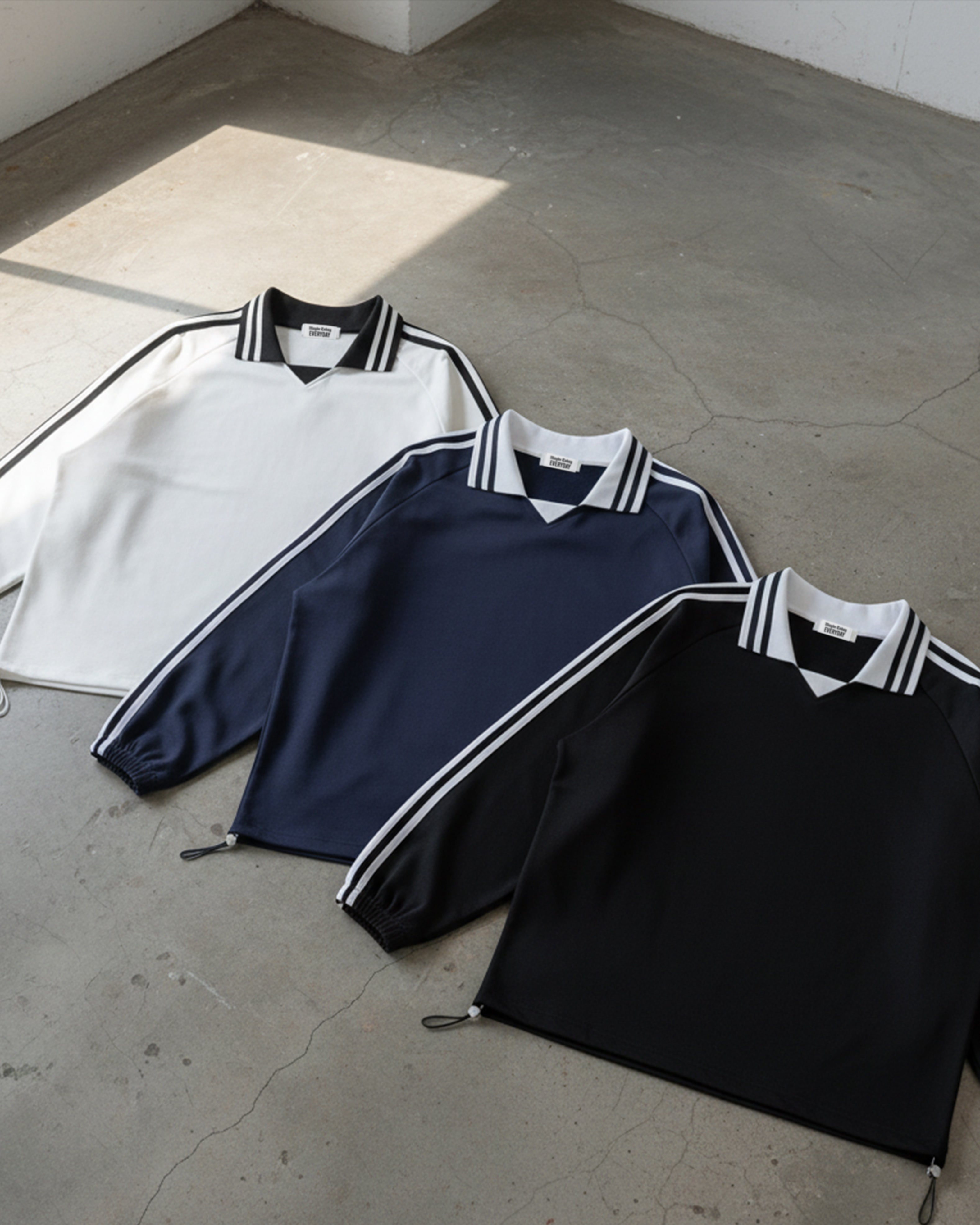 EVERYDAY Contrast Striped Lapel Collar Sweatshirt