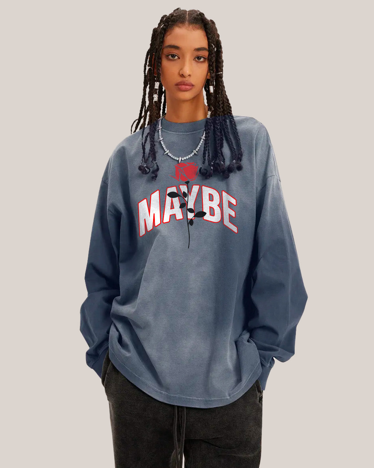 Rose Oversized Sun Faded Long Sleeve Top