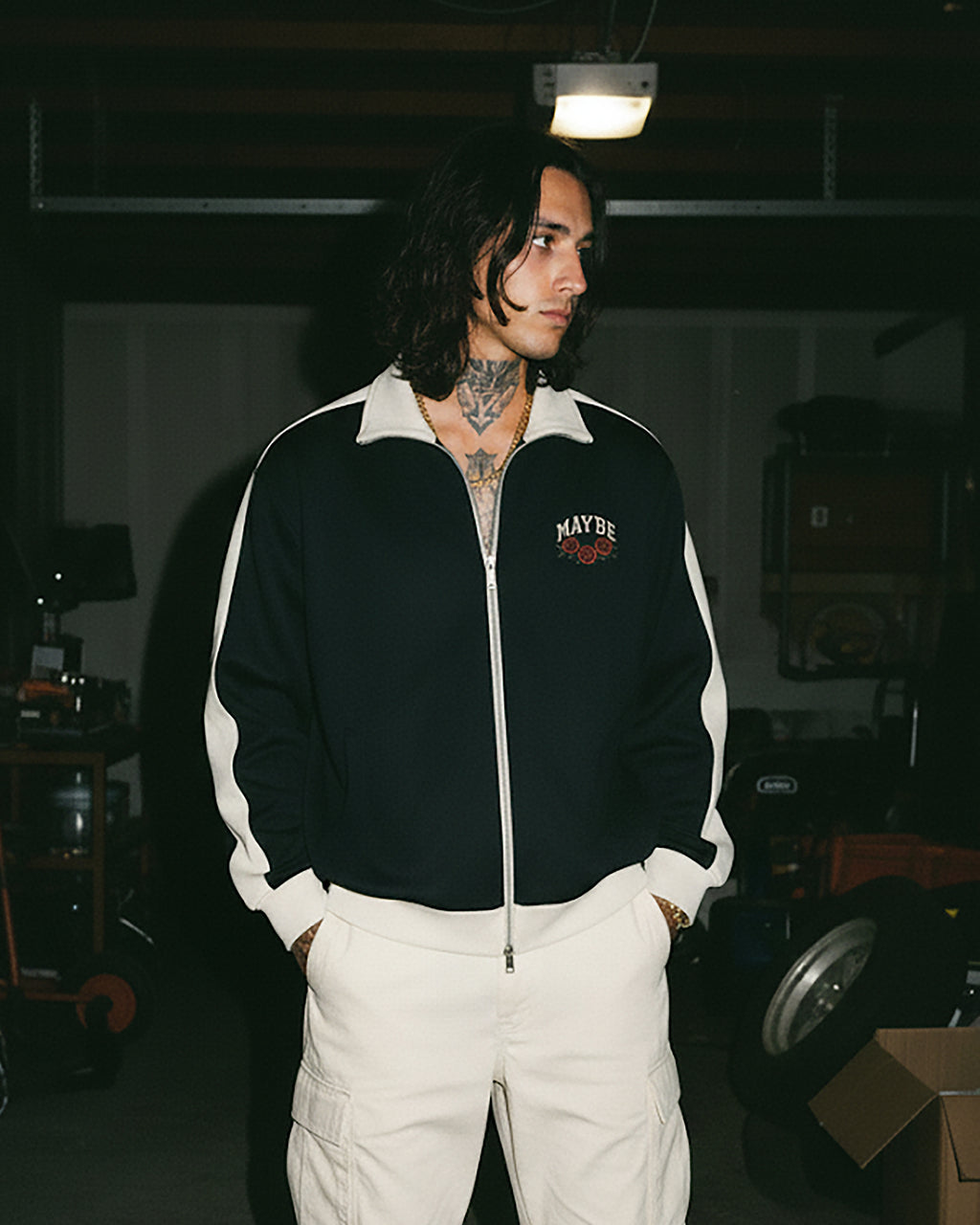 Roses Contrast Trim Stand Collar Jacket