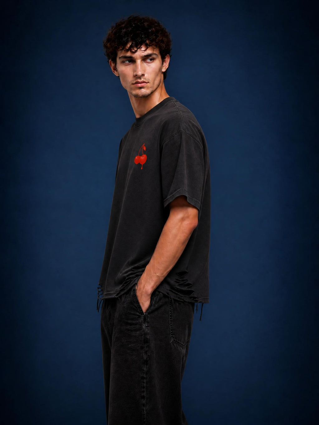 Cherry Washed Raw-Hem Tee