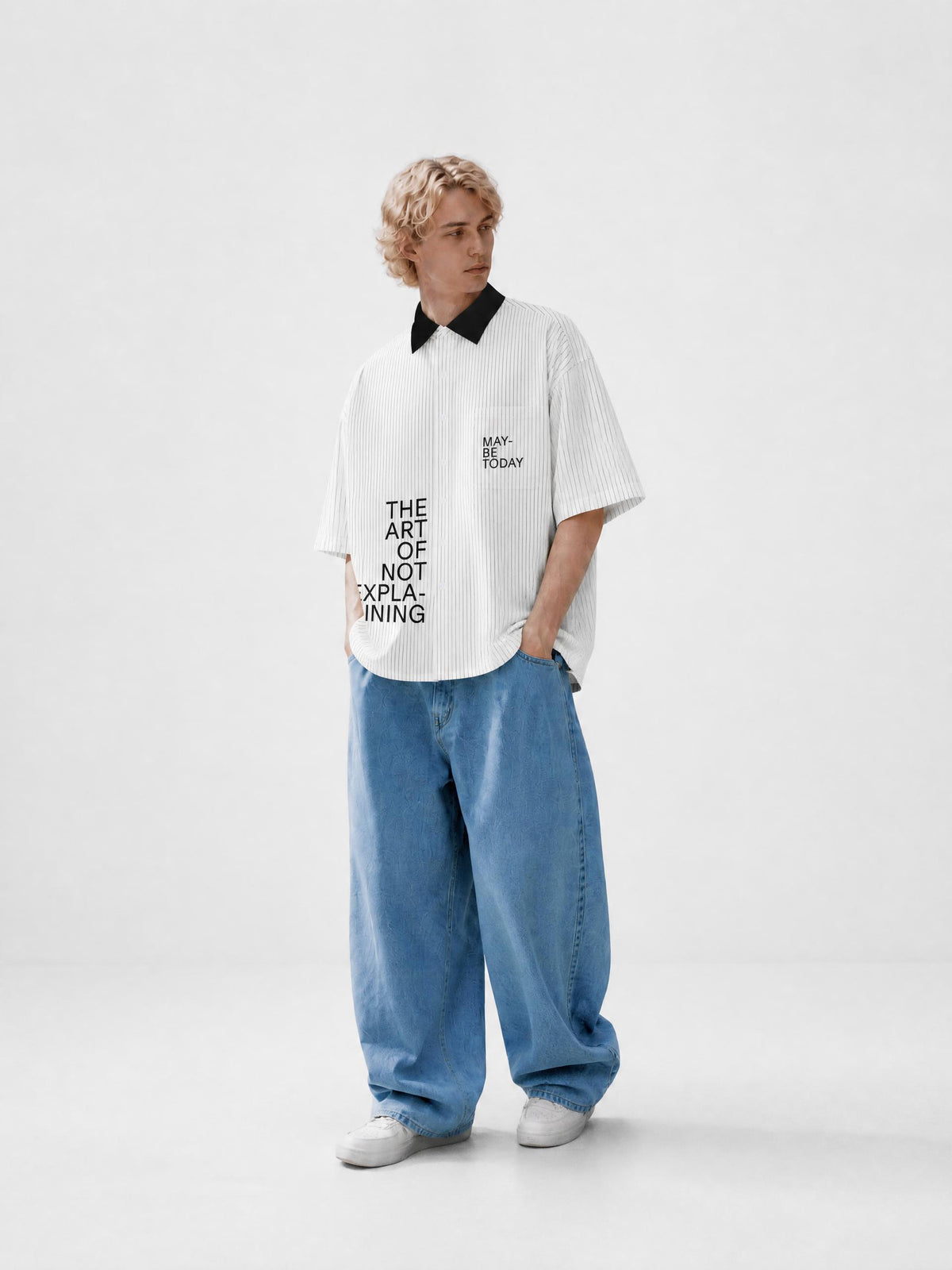 The Art Striped Boxy Contrast Collar Shirt