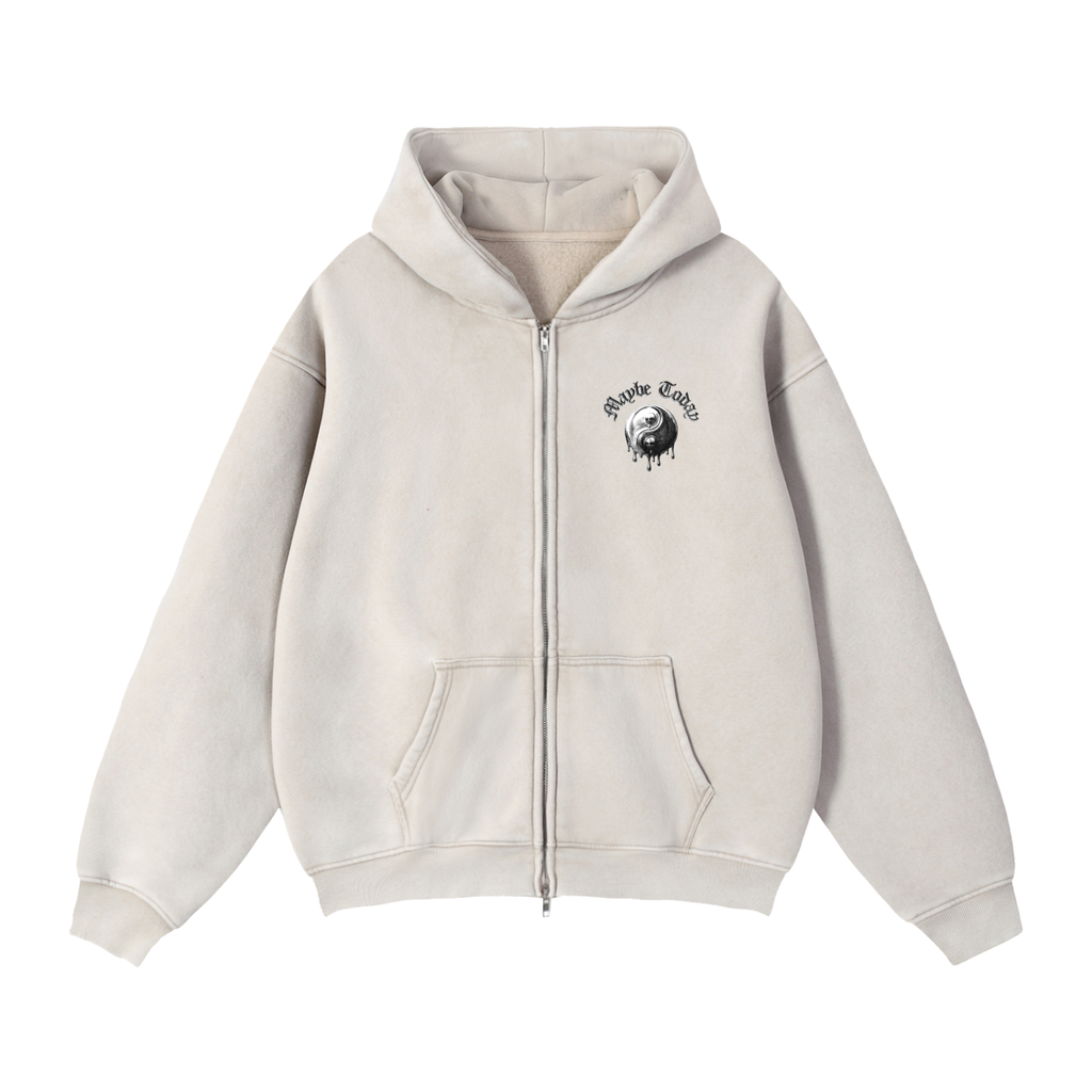 Yin Yang Zip-Through Boxy Fleece Hoodie