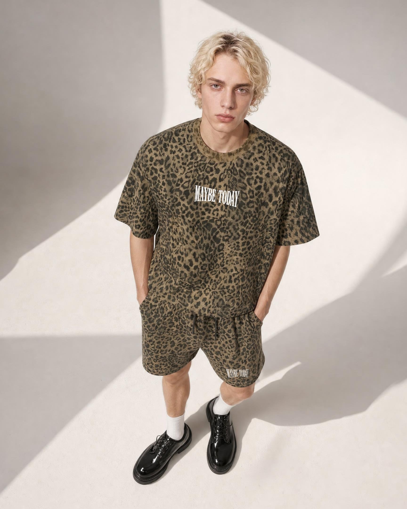 Logo Leopard Drawstring Shorts