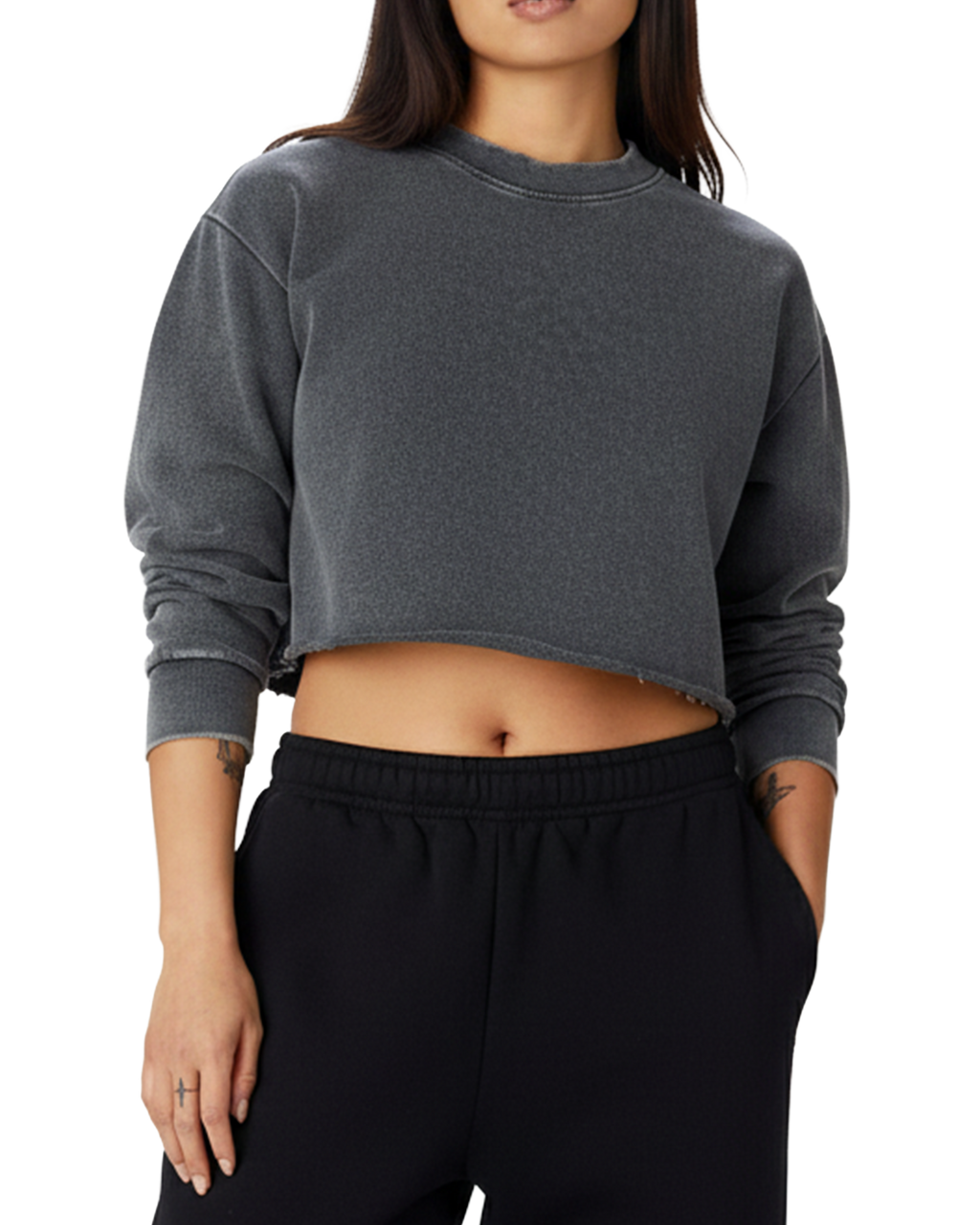 EVERYDAY Snow Washed Raw Edge Cropped Sweatshirt