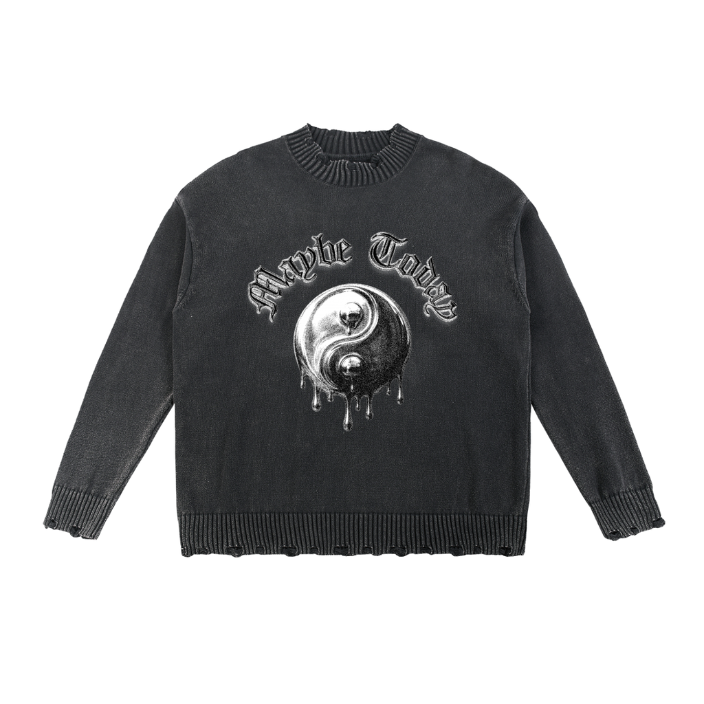 Yin Yang Vintage Washed Hand-Frayed Sweater