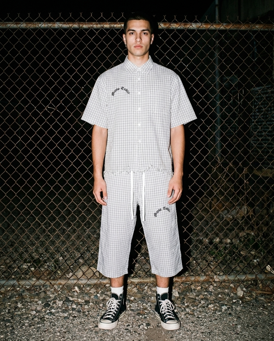 Arc Logo Distressed Plaid Collared Shirt