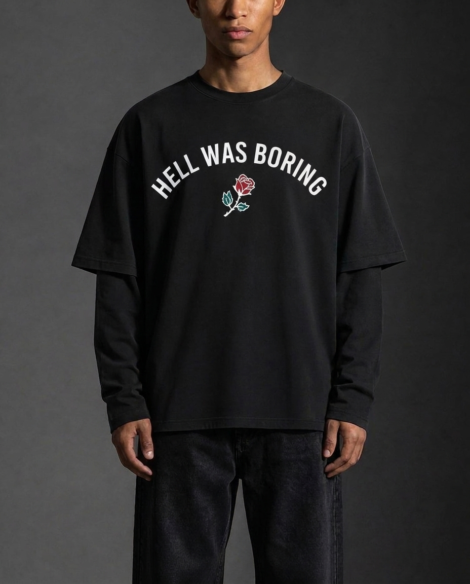 HELL WAS BORING Vintage Wash Layered T-Shirt