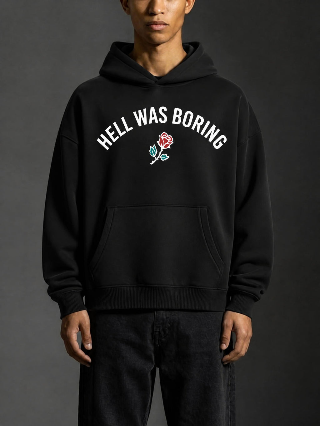 HELL WAS BORING Boxy Fit Fleece Hoodie