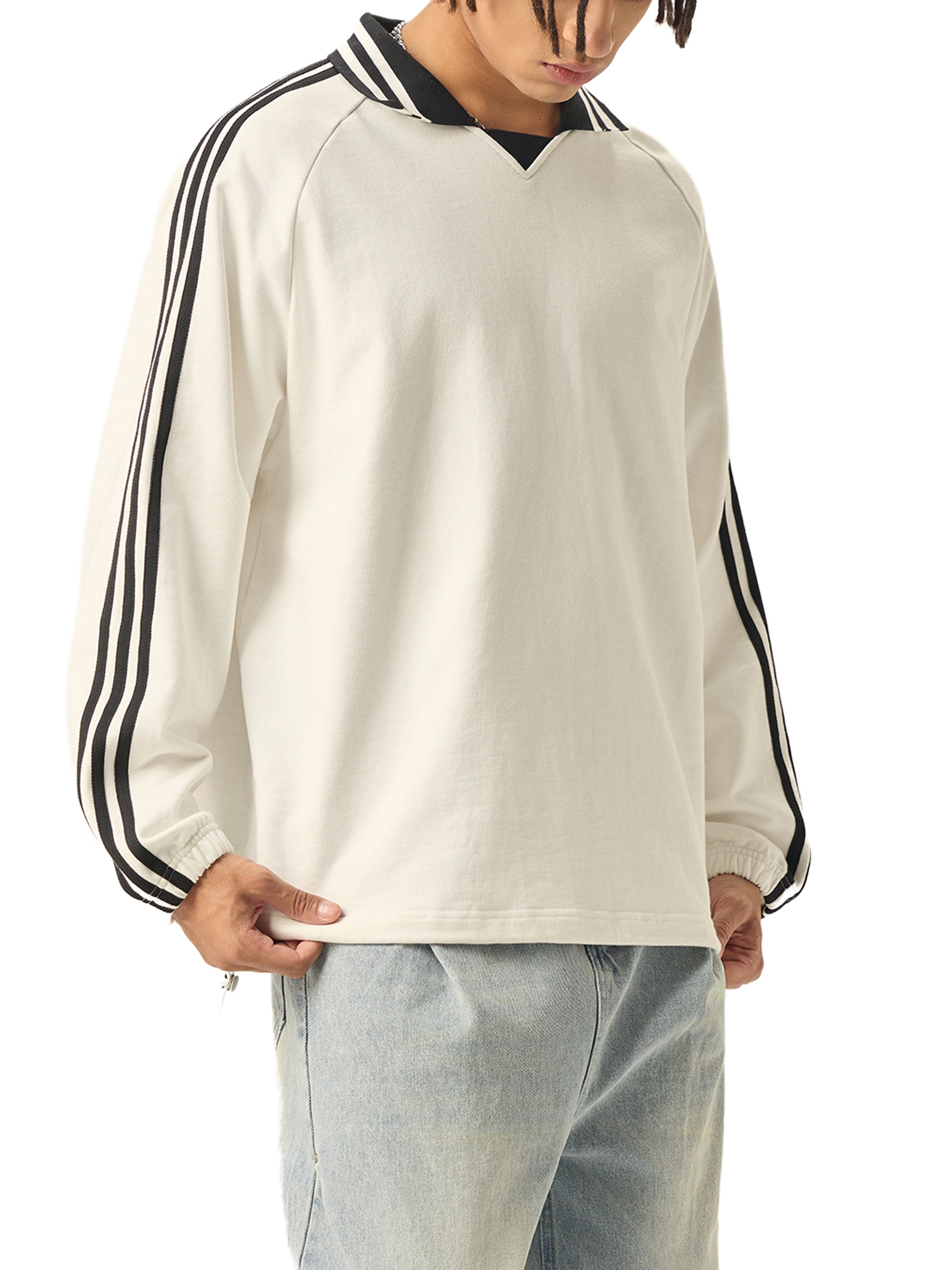EVERYDAY Contrast Striped Lapel Collar Sweatshirt