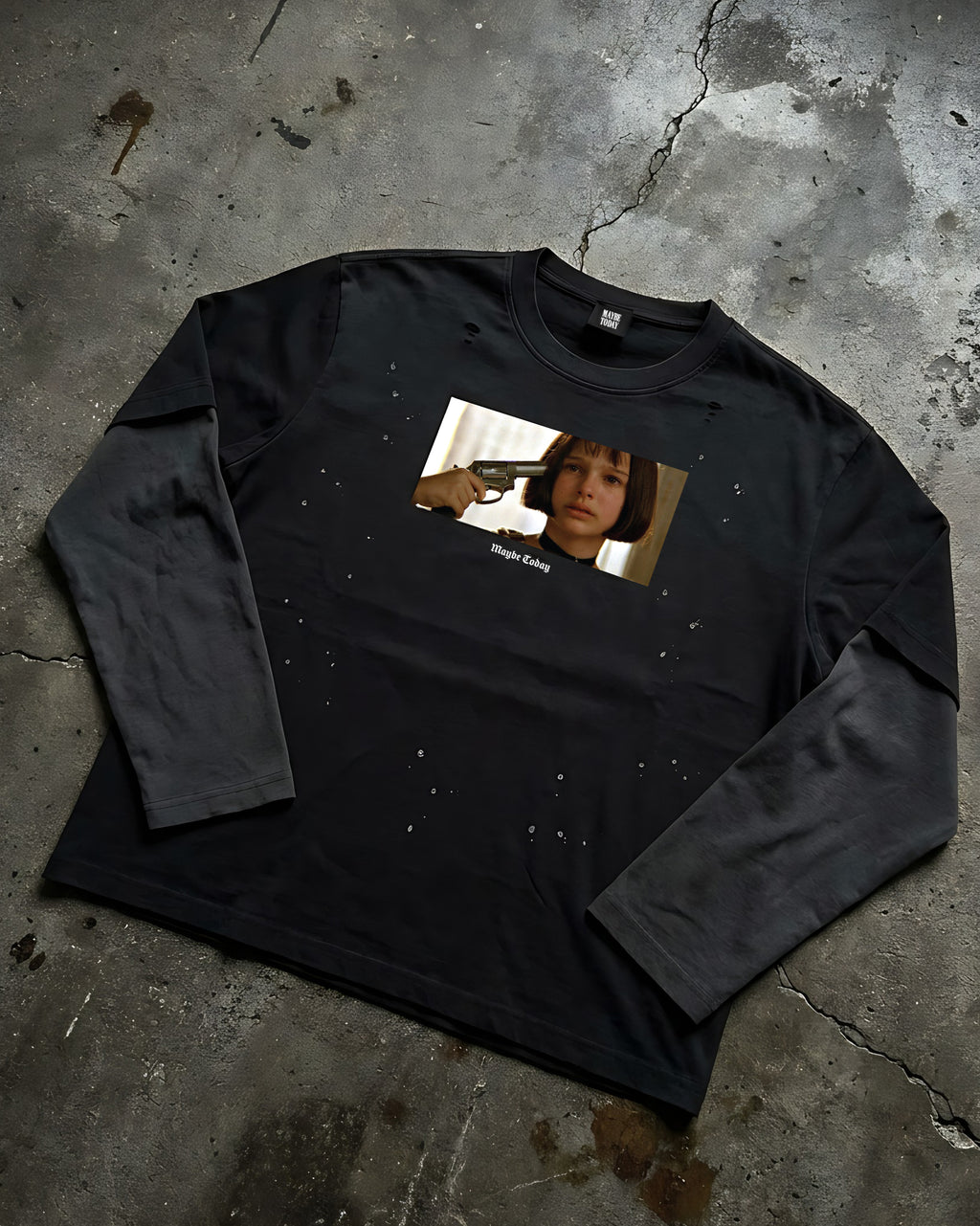 Mathilda Vintage Wash Distressed Layer Tee, front, flat lay on concrete