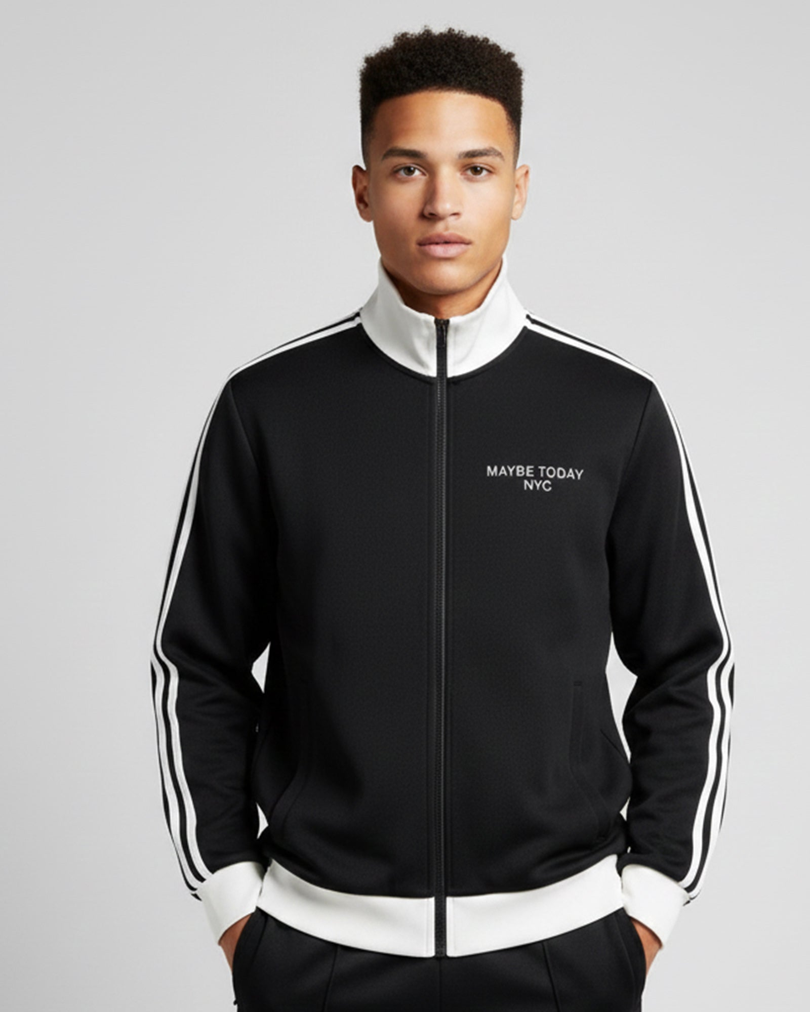 Maybe Contrast Side Stripe Fleece Track Jacket