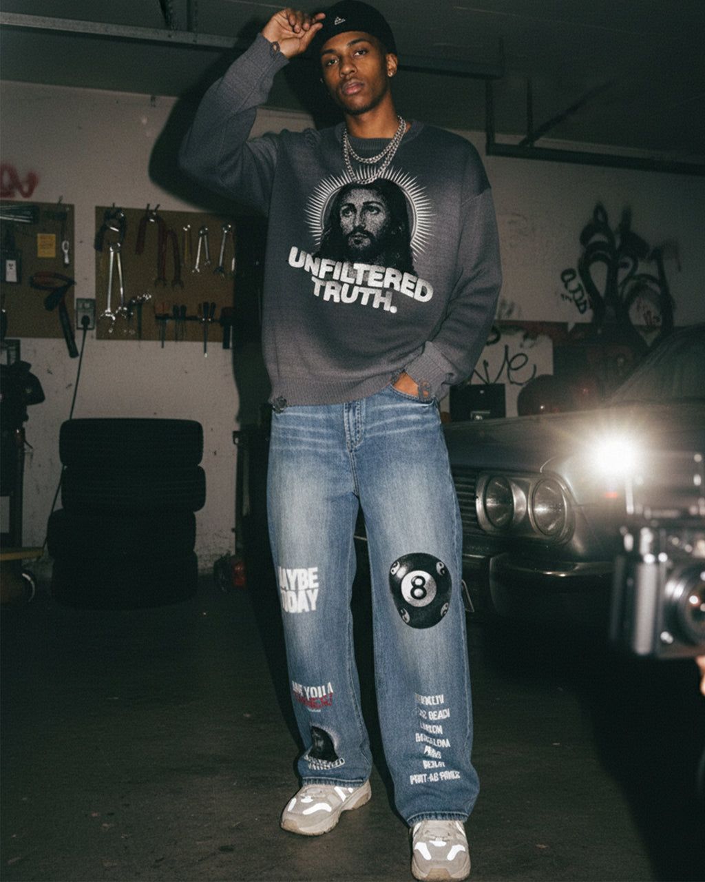 Unfiltered Truth Sun Fade Distressed Ripped Crewneck sweater