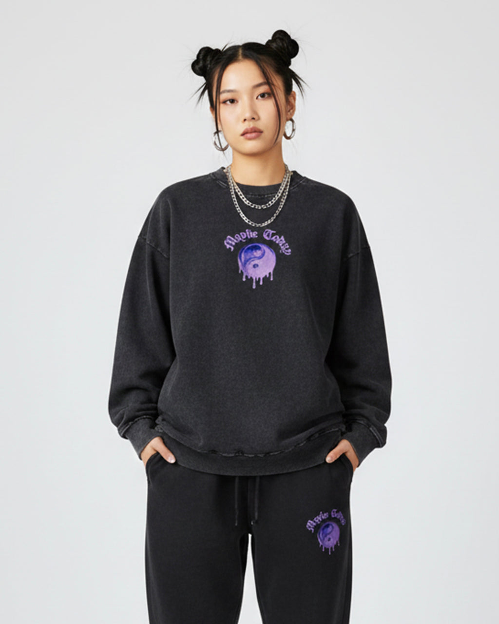 Yin Yang Snow Washed Oversized Sweatshirt