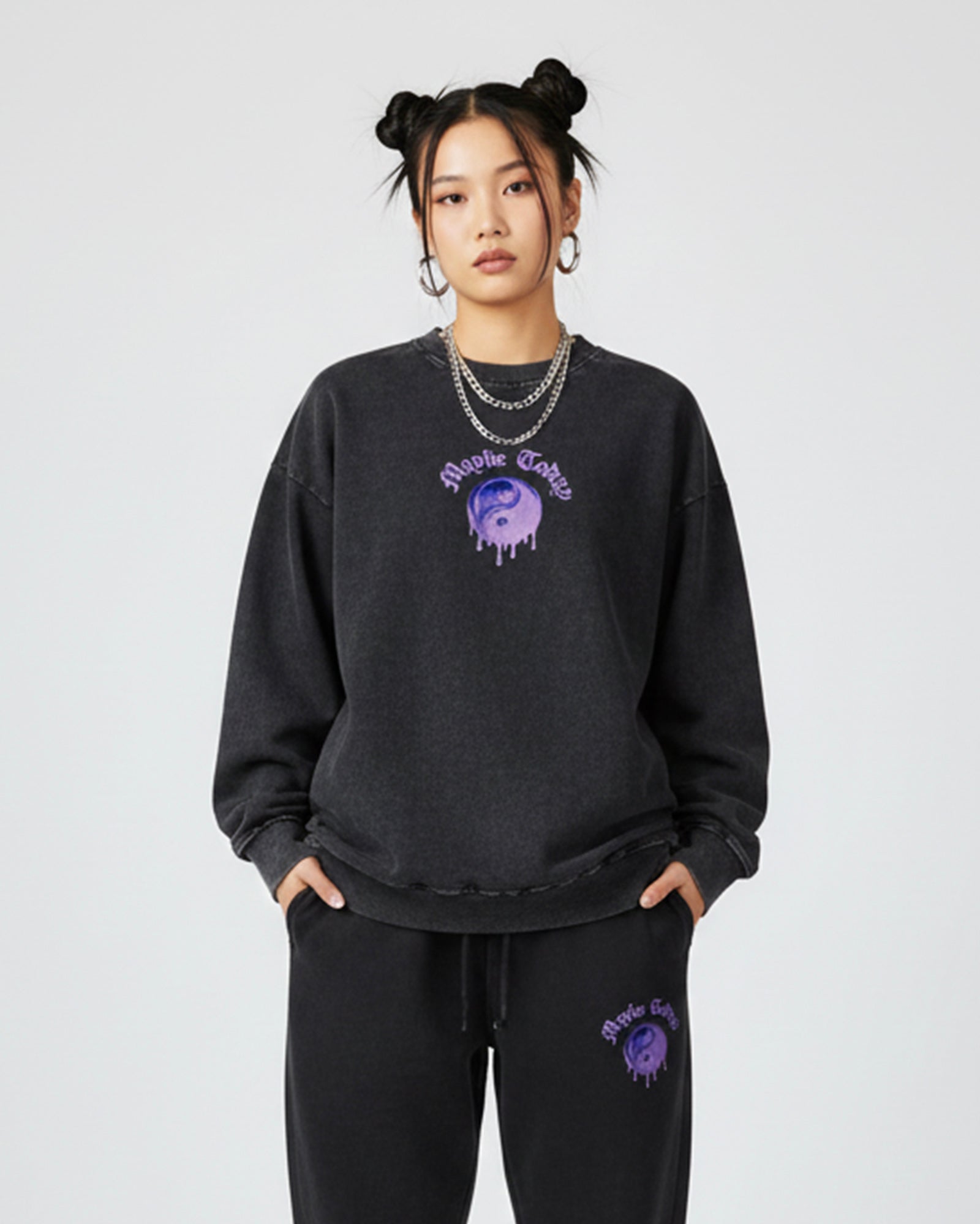 Yin Yang Snow Washed Oversized Sweatshirt