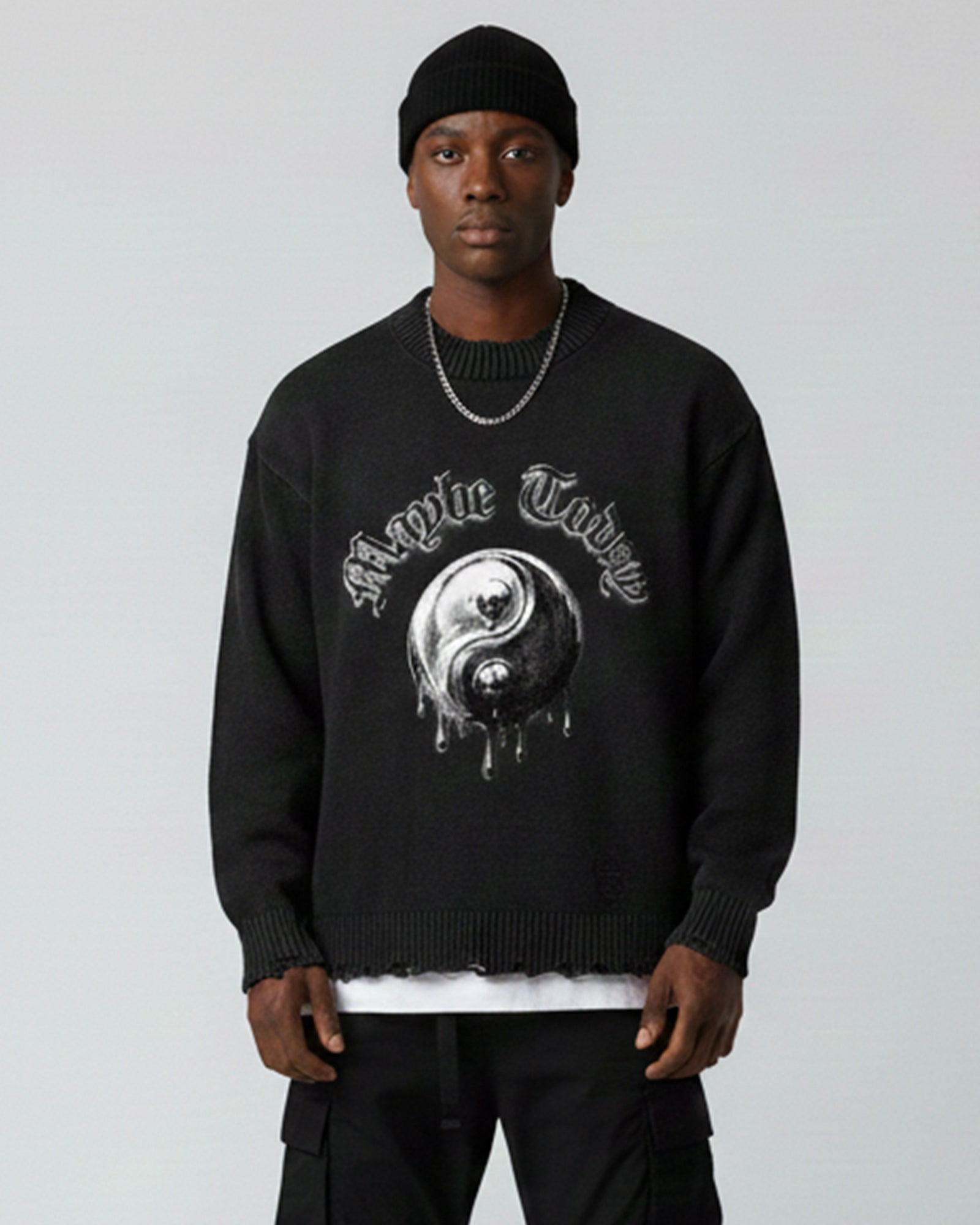 Yin Yang Vintage Washed Hand-Frayed Sweater